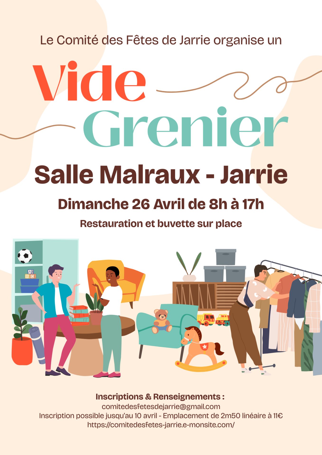 Affiche vide grenier brocante moderne illustratif colore